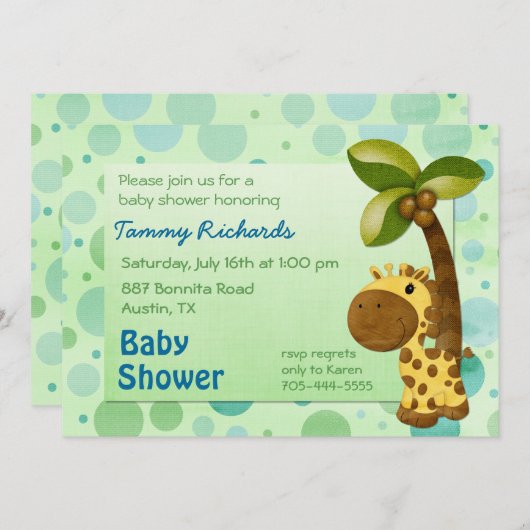 Polka Dots Giraffe - Neutraal Baby shower Kaart (Voorkant / Achterkant)