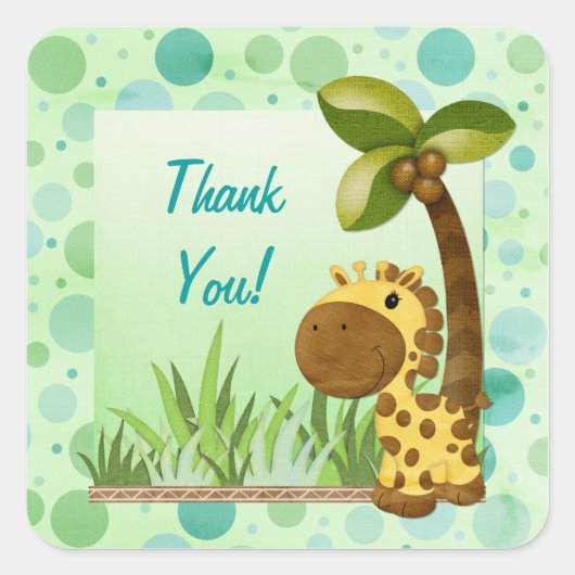 Polka Dots Giraffe - Neutraal Baby shower Vierkante Sticker (Voorkant)