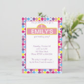 Polka Dots Girl Invitation Colorful Pink Paars Kaart (Staand voorkant)