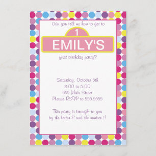 Polka Dots Girl Invitation Colorful Pink Paars Kaart