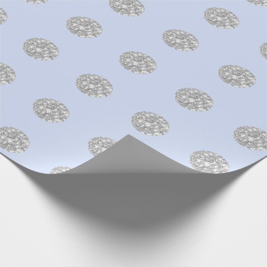 Polka Dots Glitter Blue Silver Baby shower Cadeaupapier (Hoek)