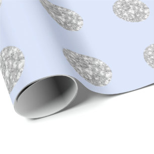 Polka Dots Glitter Blue Silver Baby shower Cadeaupapier