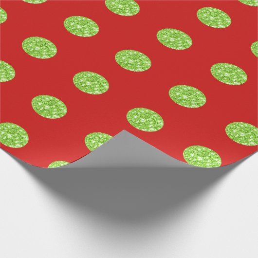 Polka Dots Glitter Mint Spark Red, helder vivid Cadeaupapier (Hoek)