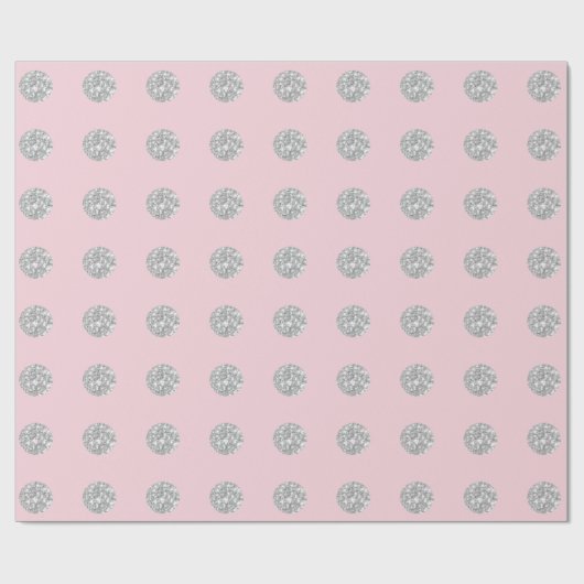 Polka Dots Glitter Pink Rose Silver Bridal Weddens Cadeaupapier (Vlak)