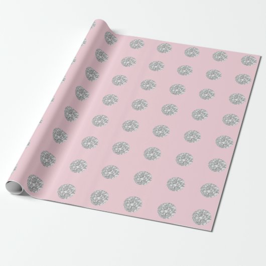 Polka Dots Glitter Pink Rose Silver Bridal Weddens Cadeaupapier (Uitgerold)