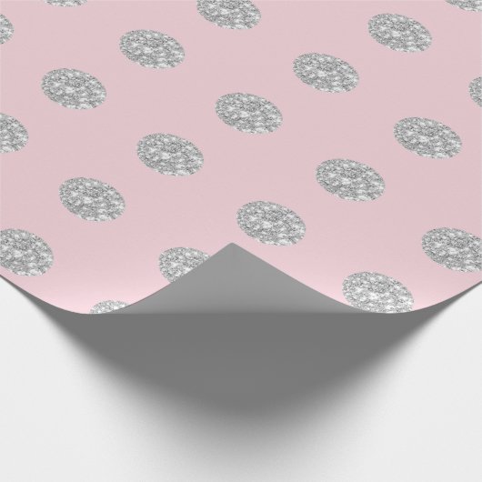 Polka Dots Glitter Pink Rose Silver Bridal Weddens Cadeaupapier (Hoek)