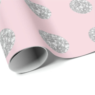 Polka Dots Glitter Pink Rose Silver Bridal Weddens Cadeaupapier