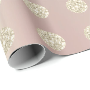 Polka Dots Glitter Sparkly Pearl Roos Pastel Ivory Cadeaupapier