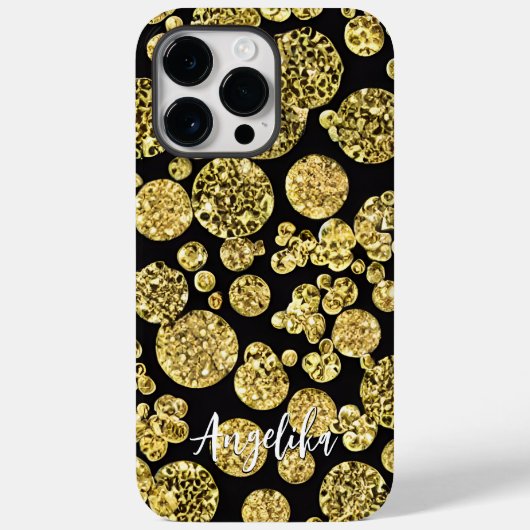 Polka Dots Gold en Black Persoonlijke naam Case-Mate iPhone Case (Achterkant)