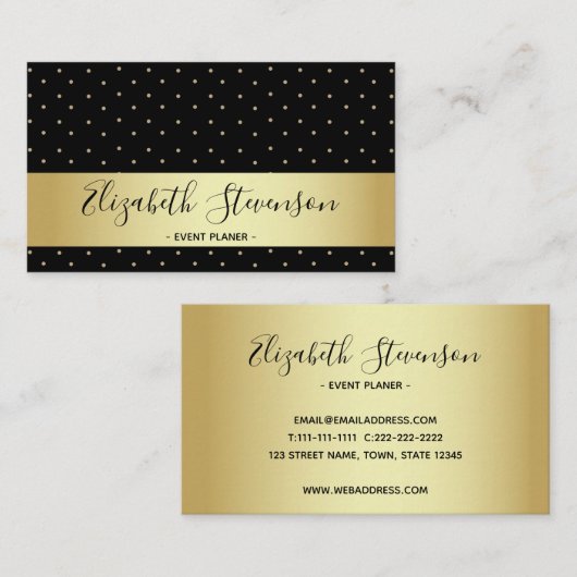 Polka Dots Golden Black Stijlvol Modern Glam Fancy Visitekaartje (Voorkant / Achterkant)