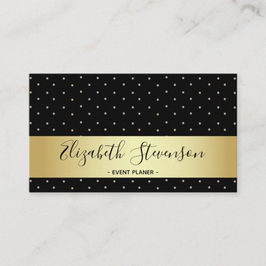 Polka Dots Golden Black Stijlvol Modern Glam Fancy Visitekaartje (Voorkant)