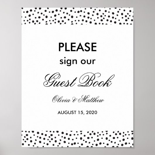 Polka dots. Guest book wedding sign Poster (Voorkant)
