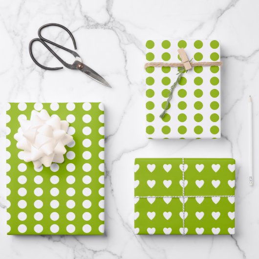 Polka dots hartjes witte appel groen inpakpapier vel (Voorkant)