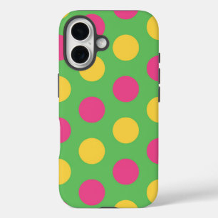Polka Dots in Lime Green Hot Roze en Geel iPhone 16 Hoesje