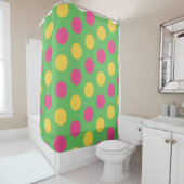 Polka Dots in Lime Green Hot Roze en Geel Douchegordijn (In situ)