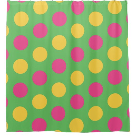 Polka Dots in Lime Green Hot Roze en Geel Douchegordijn (Voorkant)