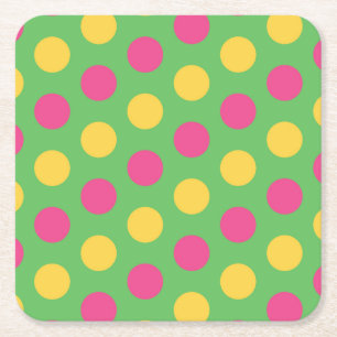 Polka Dots in Lime Green Hot Roze en Geel Kartonnen Onderzetters