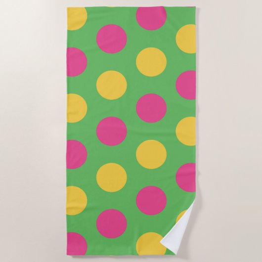 Polka Dots in Lime Green Hot Roze en Geel Strandlaken (Voorkant)