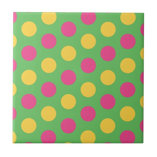 Polka Dots in Lime Green Hot Roze en Geel Tegeltje (Voorkant)