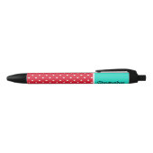 Polka Dots in rood en wit en Blauwgroen gepersonal Zwarte Inkt Pen (Bovenkant)