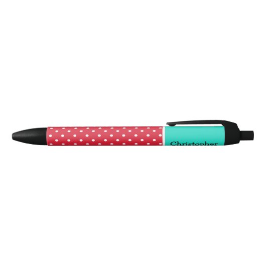 Polka Dots in rood en wit en Blauwgroen gepersonal Zwarte Inkt Pen (Bovenkant)
