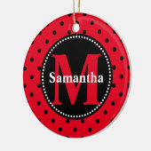 Polka Dots in rood en zwart gepersonaliseerd Keramisch Ornament (Links)