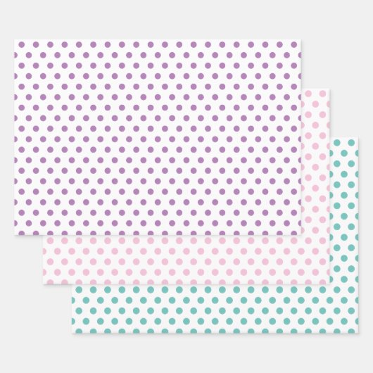 Polka Dots in Roze, Blauw, en Lavendar Inpakpapier Vel (Set)