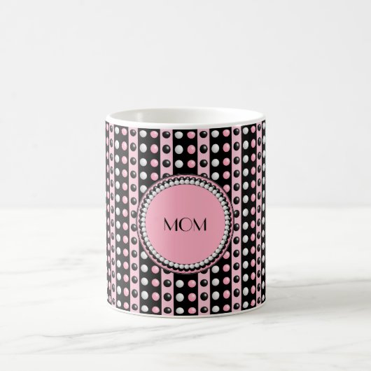 Polka dots in Stripes Monogrammed Mok (Center)