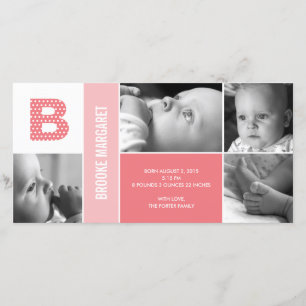 Polka Dots Initiaal Baby Geboorteaankondiging Aankondiging