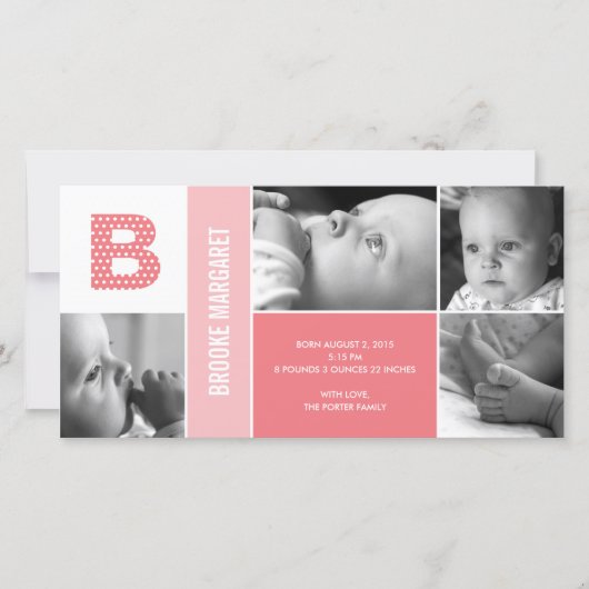 Polka Dots Initiaal Baby Geboorteaankondiging Aankondiging (Voorkant)