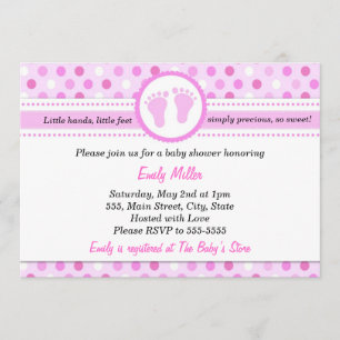 Polka Dots Invitation Baby Girl Shower Pink Kaart