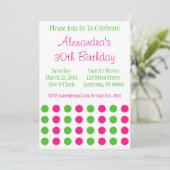 Polka Dots Invitation (Hot Pink / Lime Green) Kaart (Staand voorkant)