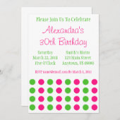 Polka Dots Invitation (Hot Pink / Lime Green) Kaart (Voorkant / Achterkant)
