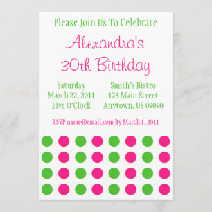 Polka Dots Invitation (Hot Pink / Lime Green) Kaart