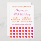 Polka Dots Invitation (Hot Pink / Oranje) Kaart (Voorkant / Achterkant)
