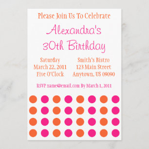 Polka Dots Invitation (Hot Pink / Oranje) Kaart