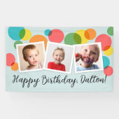 Polka Dots Jongens Foto Verjaardagsfeest Spandoek (Horizontaal)