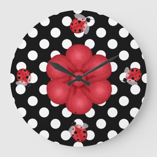 Polka Dots & Ladybugs Wall Clock Grote Klok (Voorkant)