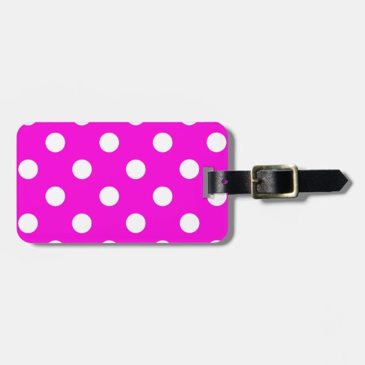 Polka dots magenta #FF00DC Bagagelabel (Voorkant horizontaal)