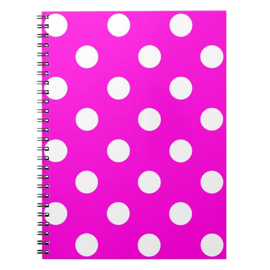 Polka dots magenta #FF00DC Notitieboek (Voorkant)