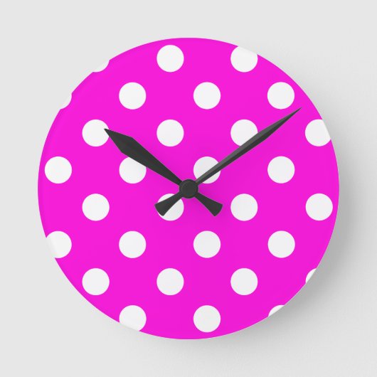 Polka dots magenta #FF00DC Ronde Klok (Voorkant)