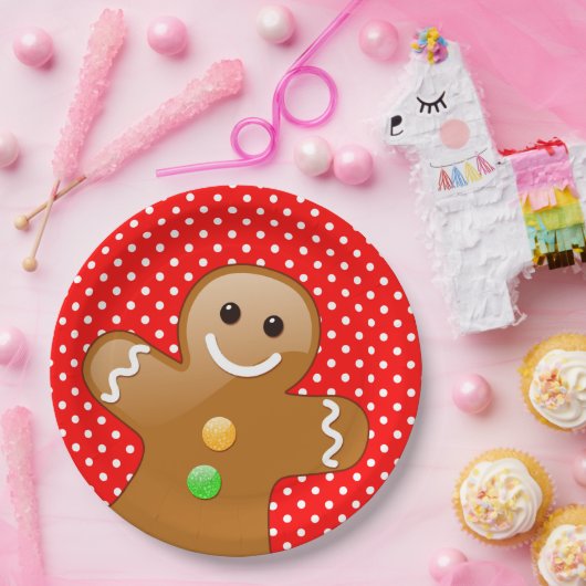 Polka Dots met Gingerbrood Man Papieren Bordje (Feest)