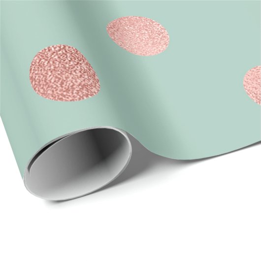 Polka Dots Mint Green Pastel Gold Roos Cadeaupapier (Rol Hoek)