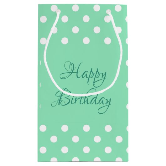 Polka Dots Mint Groen Rustiek Gelukkige Verjaardag Klein Cadeauzakje (Achterkant)