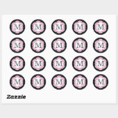 Polka Dots Monogram Roze Blauw Zwart Ronde Sticker (Vel)