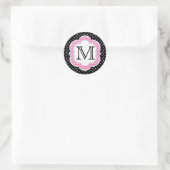 Polka Dots Monogram Roze Blauw Zwart Ronde Sticker (Tas)