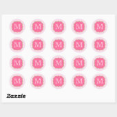 Polka Dots Monogram Roze en Groen Ronde Sticker (Vel)
