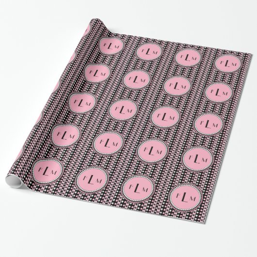 Polka dots n Stripes Monogram Cadeaupapier (Uitgerold)