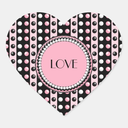 Polka dots n Stripes Monogram Heart Sticker (Voorkant)
