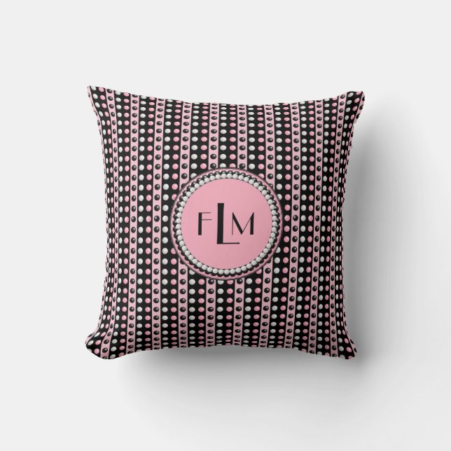 Polka dots n Stripes Monogram Pillow Kussen (Voorkant)